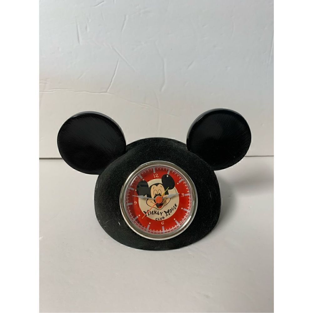 Disney Parks Mickey Mouse club black fuzzy ears clock-WORKS